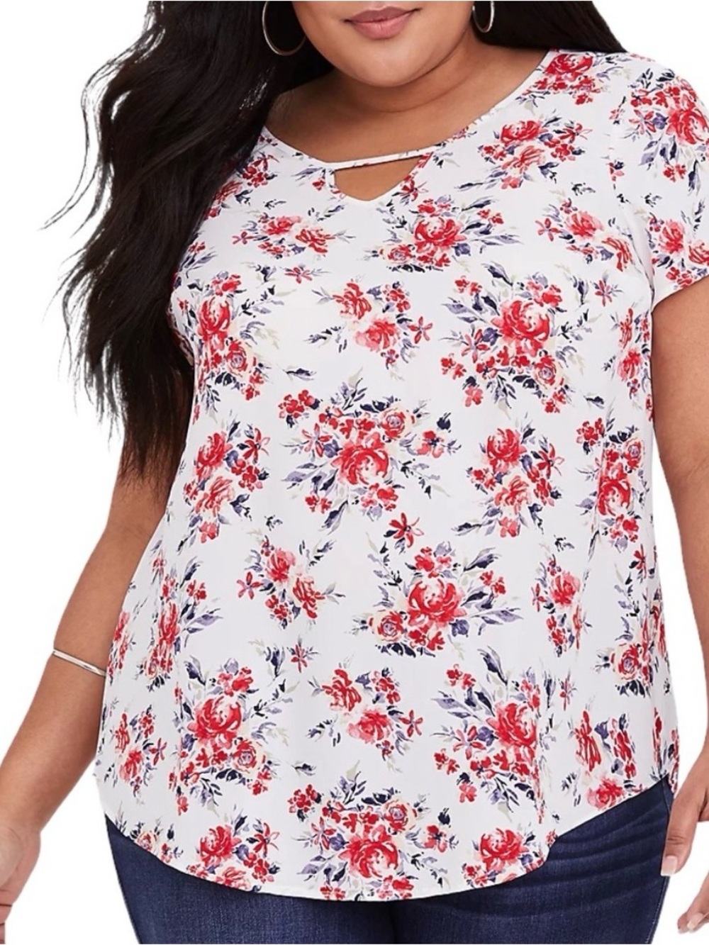 TORRID Floral Short Sleeve Shirt Tunic Blouse Semi-Sheer Keyhole 2X XXL
